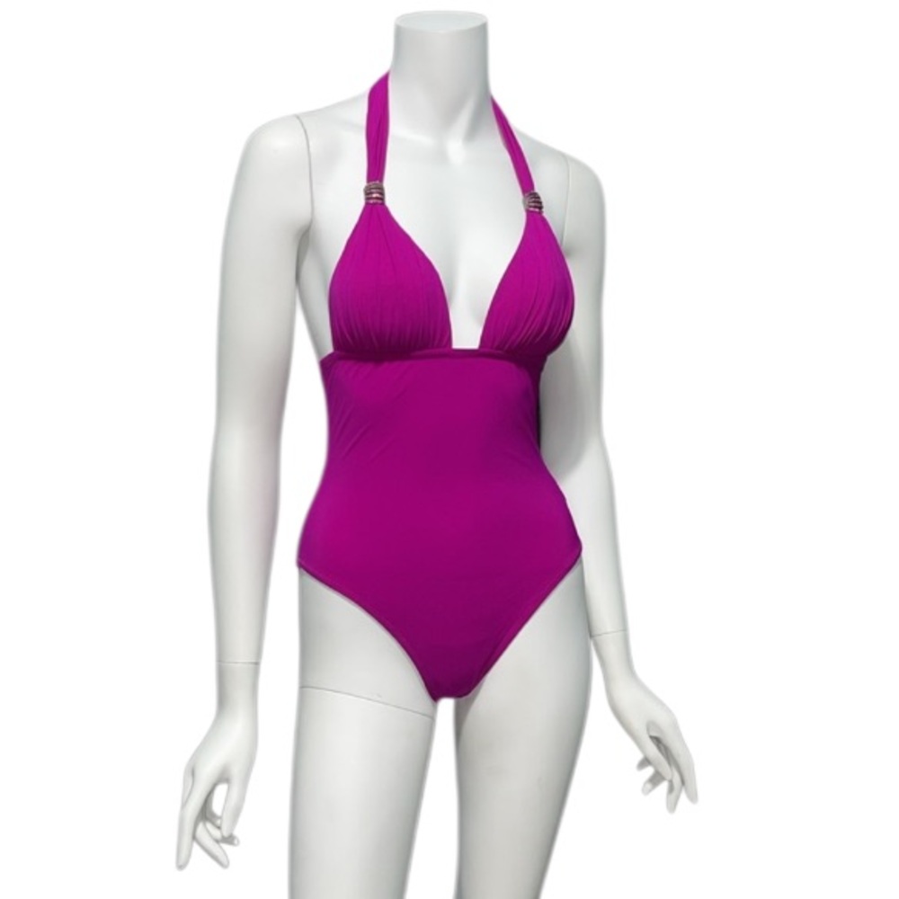 NWOT Y2K Gottex Magenta One Piece Halter Swimsuit XS